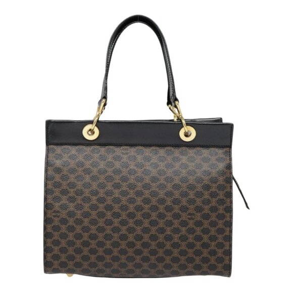 CELINE Macadam Canvas Hand Bag PVC Leather Black Gold - Picture 10 of 15